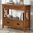 Brown 36 Pine Wood Console Table with 4 Drawers and Storage Shelf