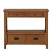 Brown 36 Pine Wood Console Table with 4 Drawers and Storage Shelf