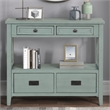 Blue 36 Pine Wood Farmhouse Console Table with 4 Drawers and Storage Shelf