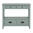 Blue 36 Pine Wood Farmhouse Console Table with 4 Drawers and Storage Shelf