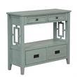 Blue 36 Pine Wood Farmhouse Console Table with 4 Drawers and Storage Shelf