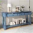 Navy Solid Wood 63 Console Table with Drawers and Shelf for Entryway Hallway