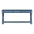 Navy Solid Wood 63 Console Table with Drawers and Shelf for Entryway Hallway
