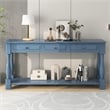 Navy Solid Wood 63 Console Table with Drawers and Shelf for Entryway Hallway