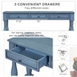 Navy Solid Wood 63 Console Table with Drawers and Shelf for Entryway Hallway