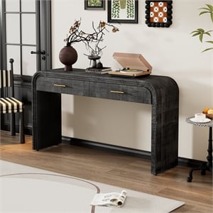 Black Solid Wood Retro Console Table with 2 Drawers and Open Shelf