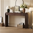 Espresso Solid Wood Entryway Table with Oval Fluted Design and 2 Drawers