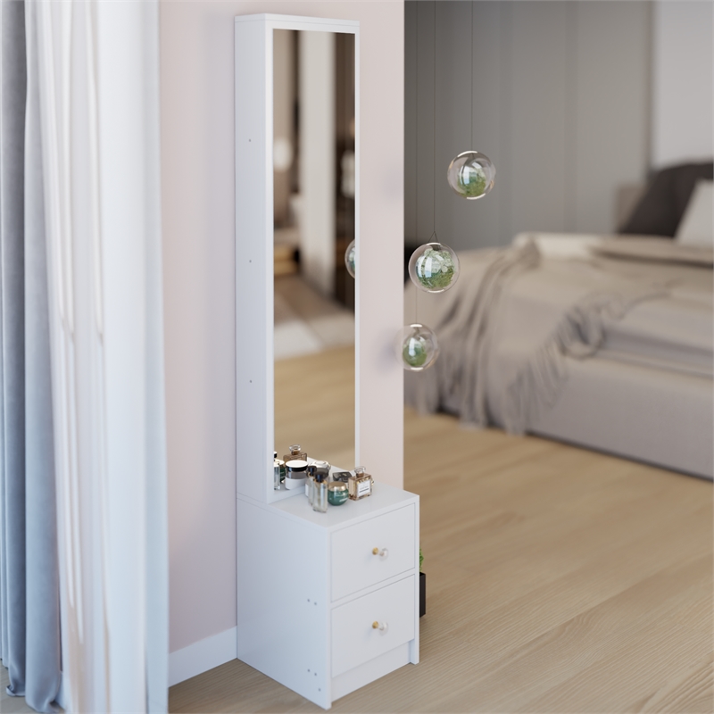 White MDF Extra Large Full Body Mirror & Jewelry Cabinet Storage Organizer