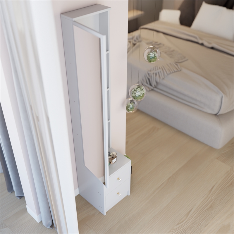 White MDF Extra Large Full Body Mirror & Jewelry Cabinet Storage Organizer