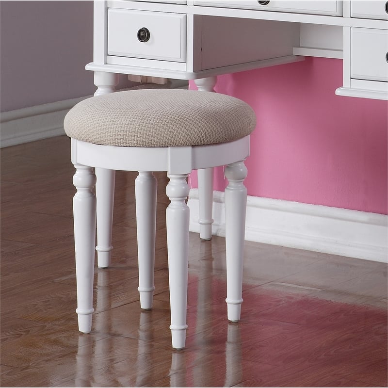 White Solid Wood Bedroom Vanity Set with Foldable Mirror and Stool