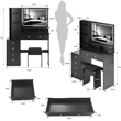 41 Black wood Bedside Vanity Table with LED Mirror and Cushioned Stool