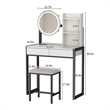 Small Vanity Desk with LED Mirror & Stool  Metal & Synthetic Wood (White & Black)