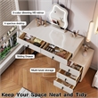 White wood Adjustable Length Vanity with Cloud LED Mirror and Storage Cabinet