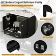 36 Black Solid Wood Bathroom Vanity with Storage Shelves Divided Drawer