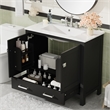36 Black Solid Wood Bathroom Vanity with Storage Shelves Divided Drawer