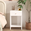 Modern White Solid Wood Scalloped Nightstand with Drawer and Shelf