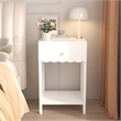 Modern White Solid Wood Scalloped Nightstand with Drawer and Shelf