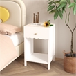 Modern White Solid Wood Scalloped Nightstand with Drawer and Shelf
