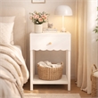 Modern White Solid Wood Scalloped Nightstand with Drawer and Shelf