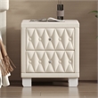 Beige Velvet 2 Drawer Nightstand with Crystal Handle and Button Tufted Detail