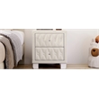 Beige Velvet 2 Drawer Nightstand with Crystal Handle and Button Tufted Detail