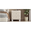 Beige Velvet 2 Drawer Nightstand with Crystal Handle and Button Tufted Detail