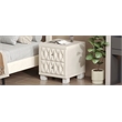 Beige Velvet 2 Drawer Nightstand with Crystal Handle and Button Tufted Detail