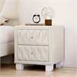 Beige Velvet 2 Drawer Nightstand with Crystal Handle and Button Tufted Detail