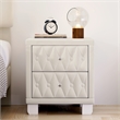 Beige Velvet 2 Drawer Nightstand with Crystal Handle and Button Tufted Detail