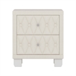 Beige Velvet 2 Drawer Nightstand with Crystal Handle and Button Tufted Detail