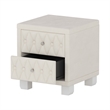 Beige Velvet 2 Drawer Nightstand with Crystal Handle and Button Tufted Detail