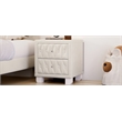 Beige Velvet 2 Drawer Nightstand with Crystal Handle and Button Tufted Detail