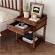 Dark Walnut Wood Retro Nightstand with Drawer and Open Shelf