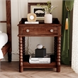 Dark Walnut Wood Retro Nightstand with Drawer and Open Shelf