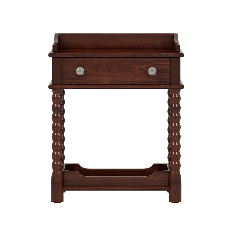 Dark Walnut Wood Retro Nightstand with Drawer and Open Shelf