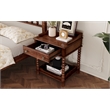 Dark Walnut Wood Retro Nightstand with Drawer and Open Shelf