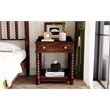 Dark Walnut Wood Retro Nightstand with Drawer and Open Shelf