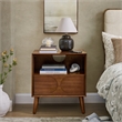 Mid Century Modern Brown Solid Wood Nightstand with USB Ports and Drawer