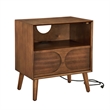 Mid Century Modern Brown Solid Wood Nightstand with USB Ports and Drawer