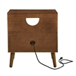 Mid Century Modern Brown Solid Wood Nightstand with USB Ports and Drawer