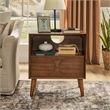 Mid Century Modern Brown Solid Wood Nightstand with USB Ports and Drawer