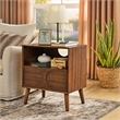 Mid Century Modern Brown Solid Wood Nightstand with USB Ports and Drawer