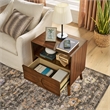Mid Century Modern Brown Solid Wood Nightstand with USB Ports and Drawer