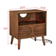 Mid Century Modern Brown Solid Wood Nightstand with USB Ports and Drawer
