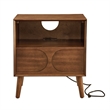 Mid Century Modern Brown Solid Wood Nightstand with USB Ports and Drawer
