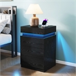 Black Solid Wood 3 Drawer Sliding Top Charging LED Nightstand