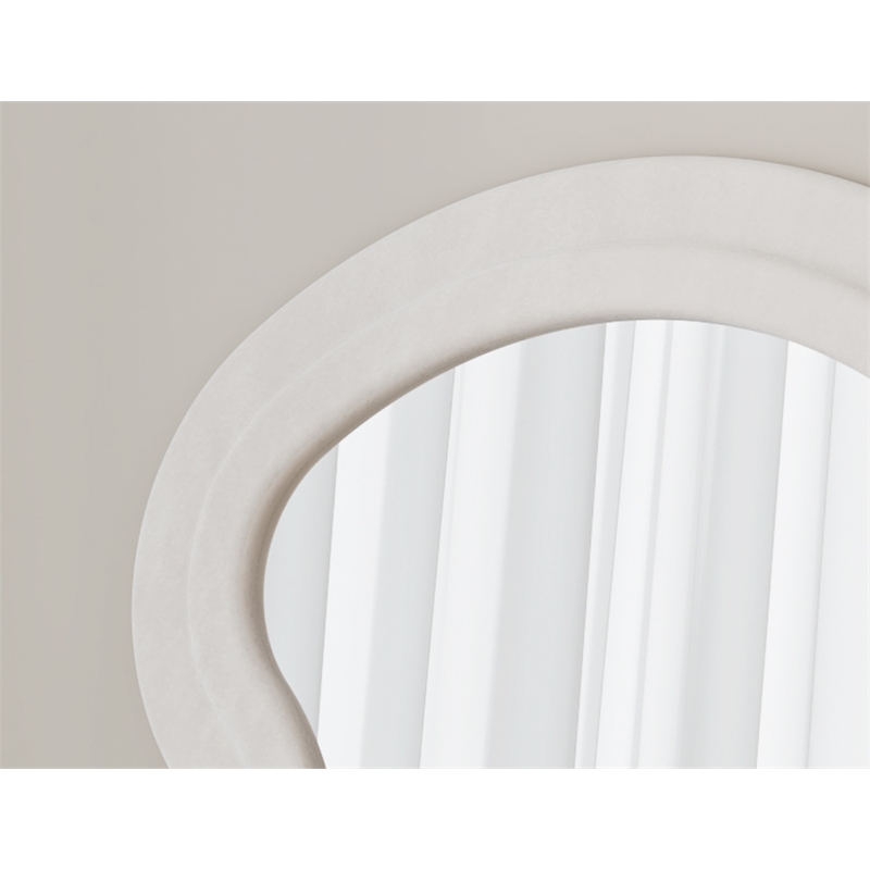 White Wood Flannel Wave Full Length Floor Mirror with Stand for Bedroom