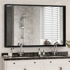 36  Glossy Black Aluminum Framed Rectangle Bathroom Wall Vanity Mirror