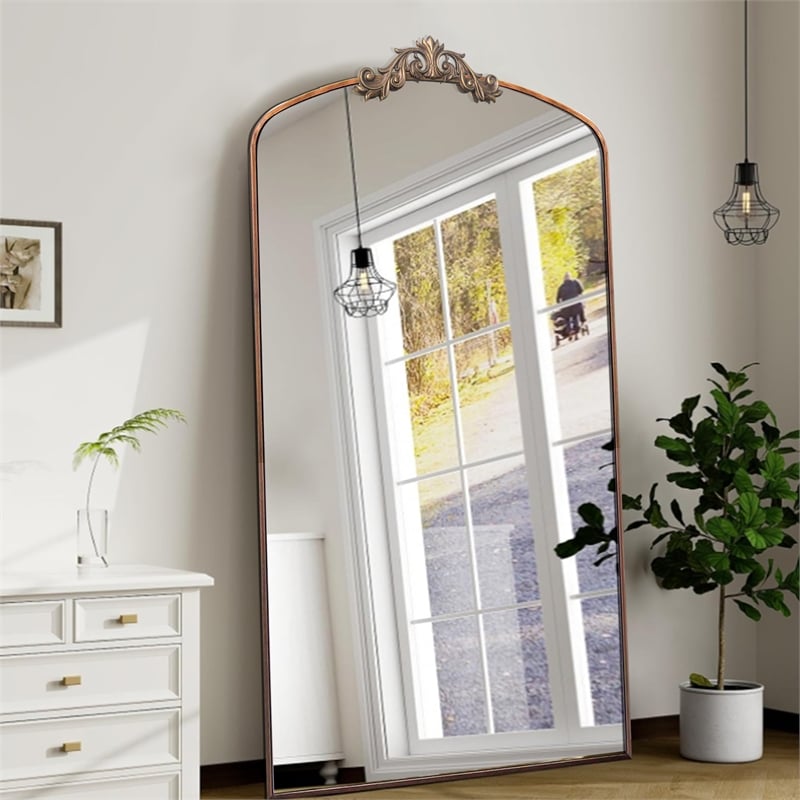 Brown Arched Full Length Mirror 66 Metal Framed Ornate Floor Mirror