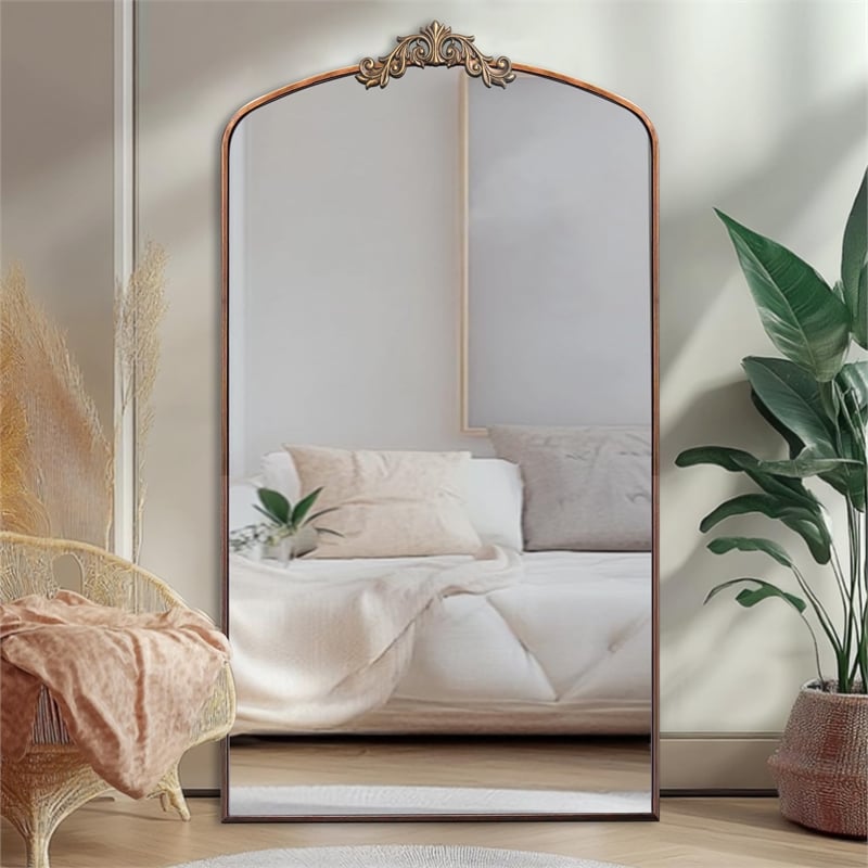 Brown Arched Full Length Mirror 66 Metal Framed Ornate Floor Mirror